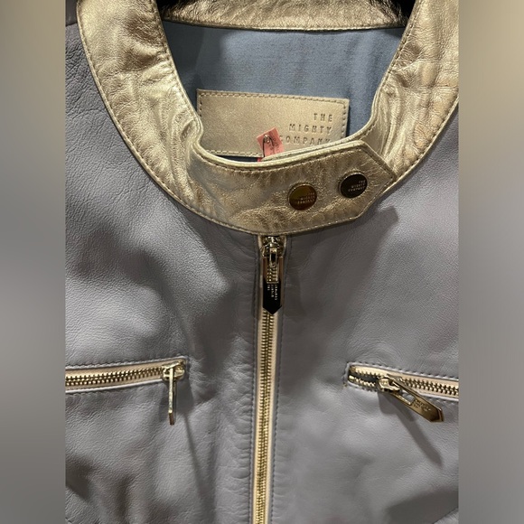 Silver & Blue Leather Racing Jacket - Picture 4 of 9